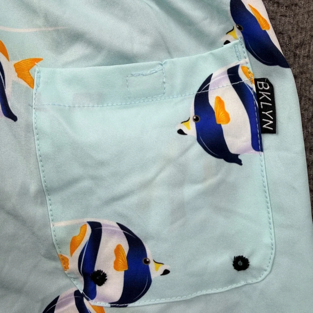 Brooklyn‎ Cloth Kent Ave Volley Swim Trunks Mens Small Light Blue Tropical Fish